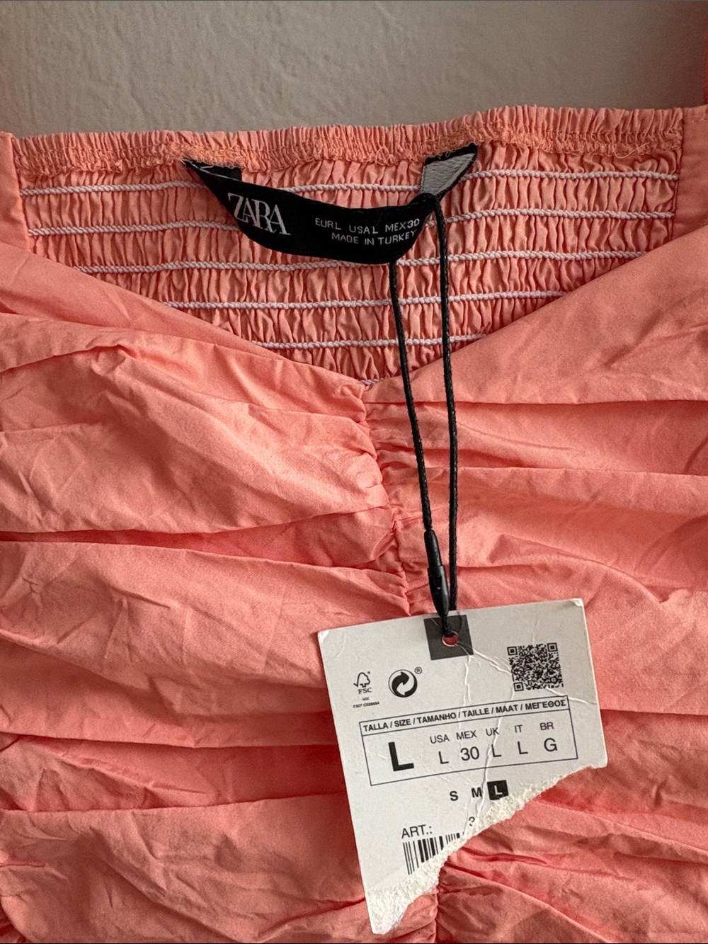 Zara Peach Puff Sleeve Ruched Sweetheart Crop Top - Picture 4 of 6